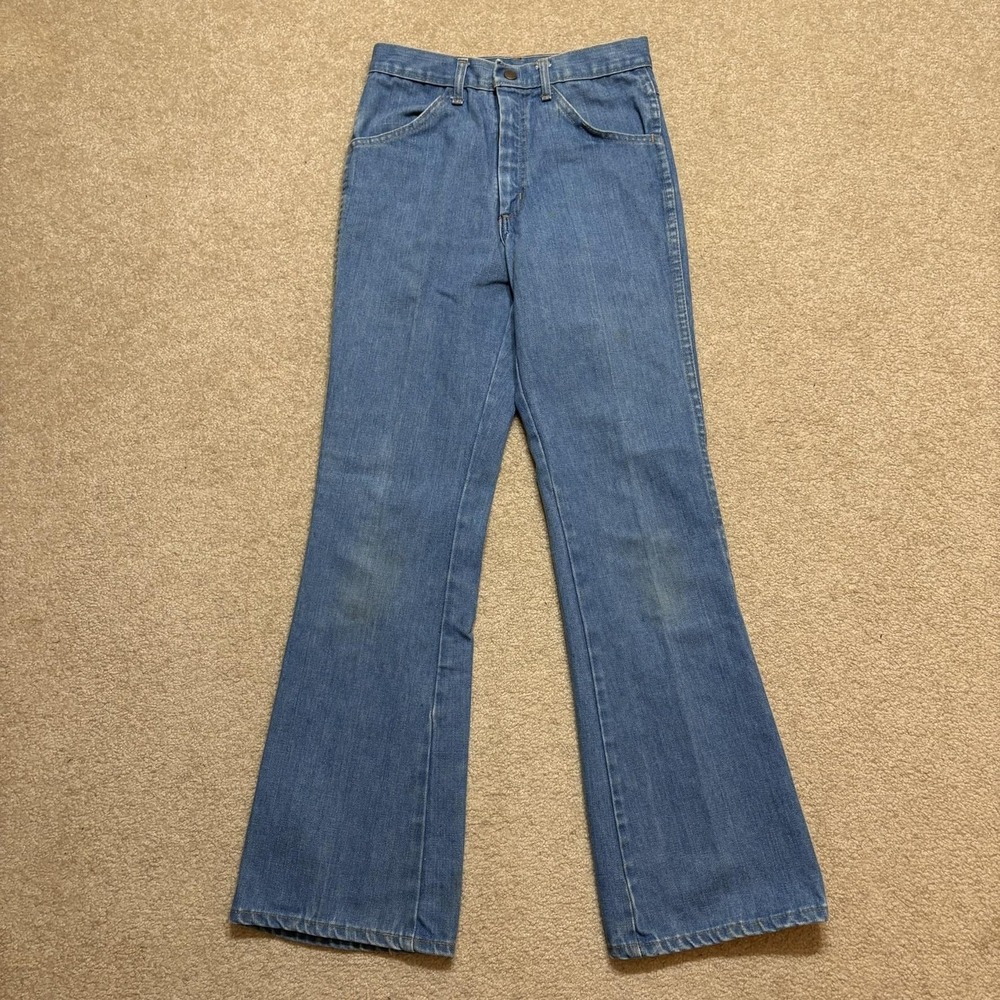 Vtg 70s Bell Bottom Jeans‎ Womens 26x28.5 Blue High Rise Flare Leg Denim Scovill